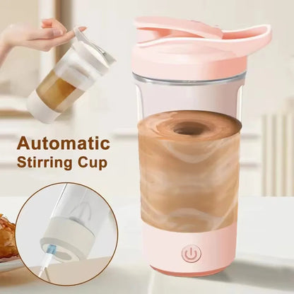 Portable self stirring protein shaker bottle.