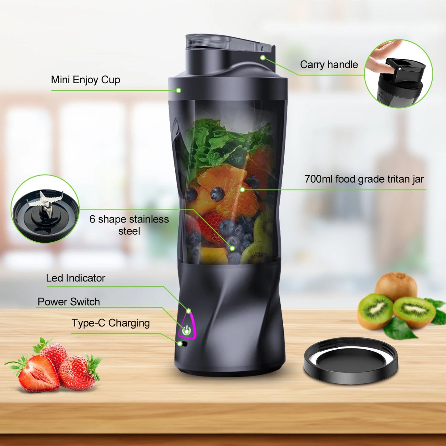 700ML Portable USB Smoothie Blender – Travel & Gym Juicer