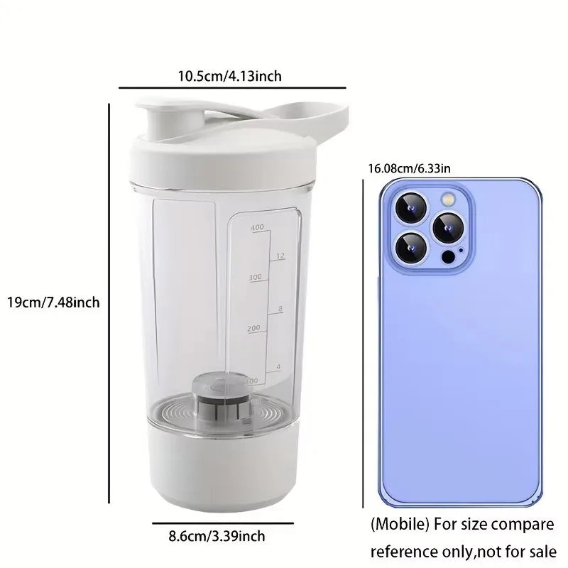 Portable self stirring protein shaker bottle.