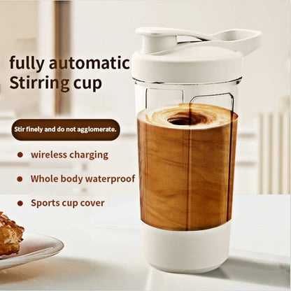 Portable self stirring protein shaker bottle.