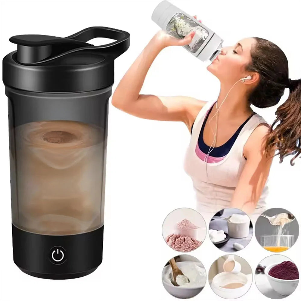 Portable self stirring protein shaker bottle.