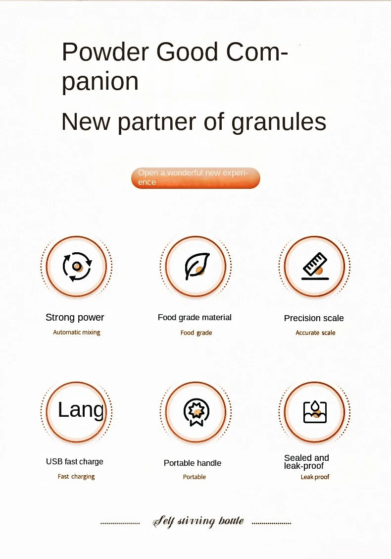 Portable self stirring protein shaker bottle.