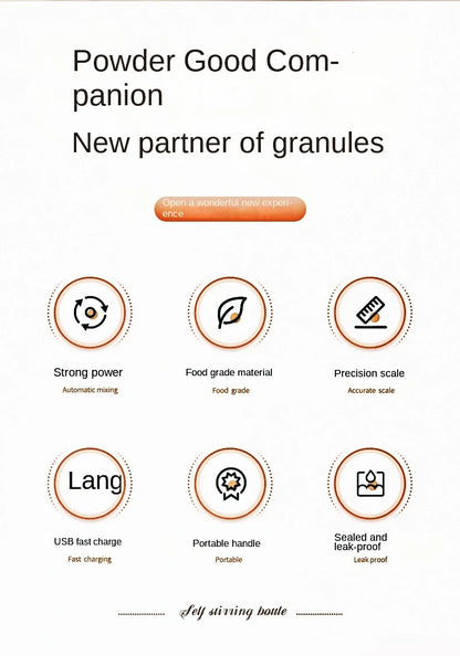 Portable self stirring protein shaker bottle.