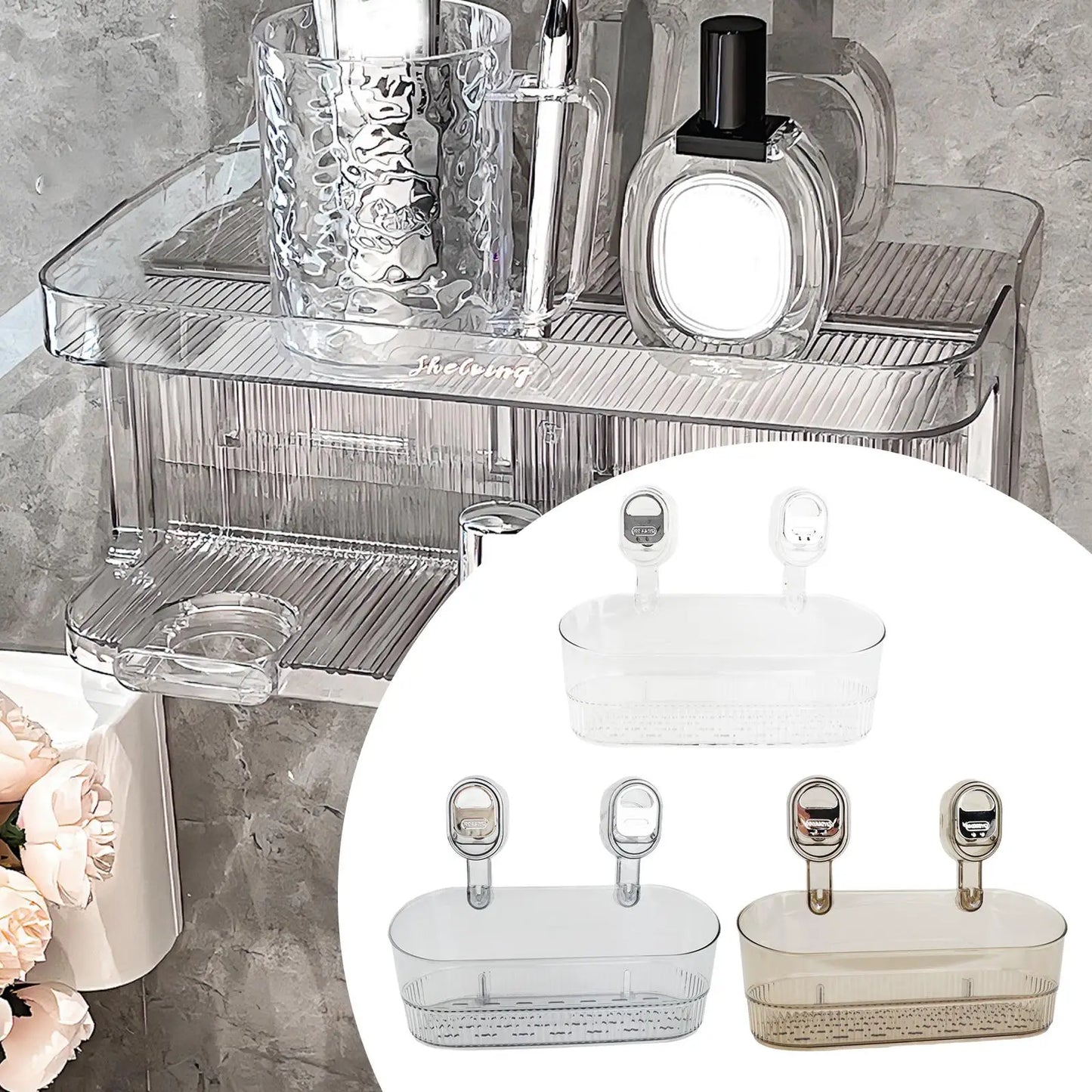 Premium Suction Cup Shower Shelf – Wall Mounted Bathroom Organizer with Drainage & Strong Hold