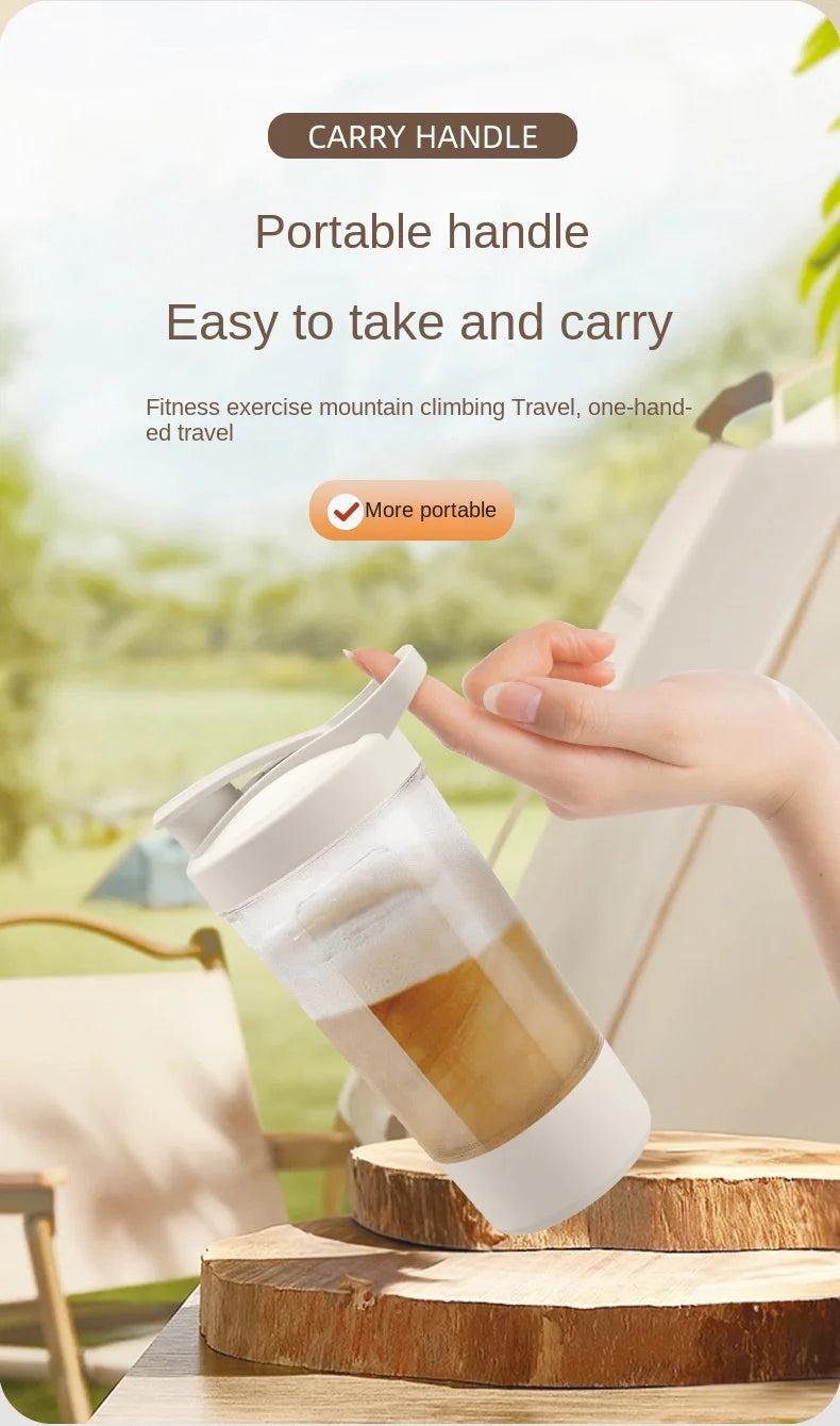 Portable self stirring protein shaker bottle.