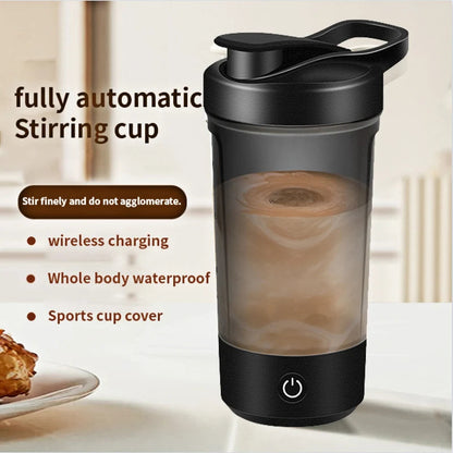 Portable self stirring protein shaker bottle.