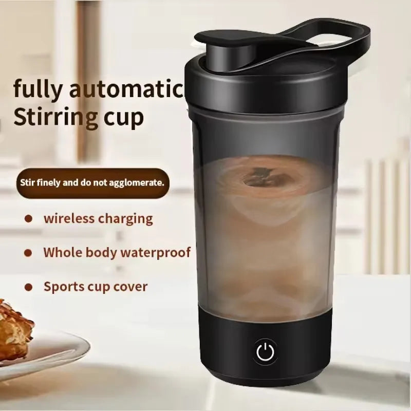 Portable self stirring protein shaker bottle.