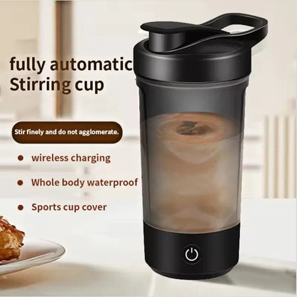 Portable self stirring protein shaker bottle.